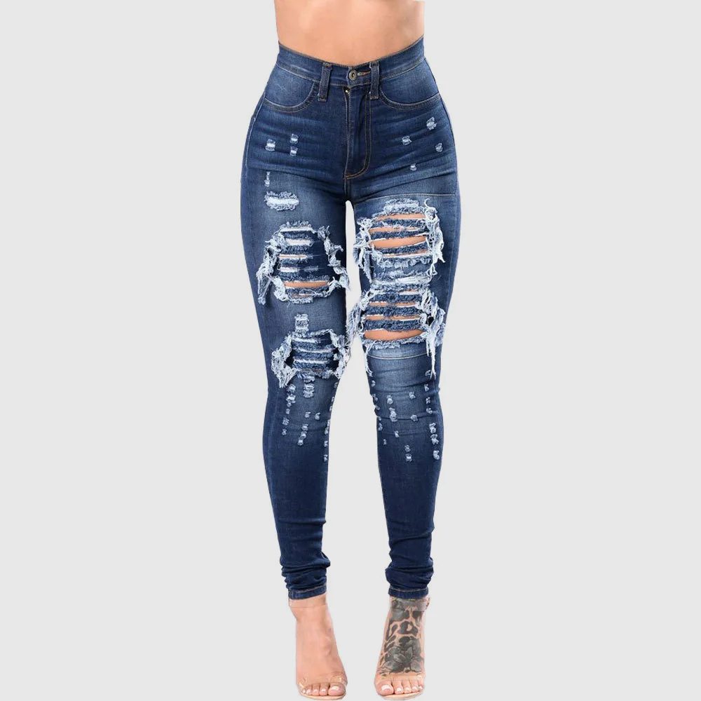 2025 Women's High-Waisted Ripped Skinny Jeans - Stretchy Denim Pencil Pants for Casual Wear Sizes S-3XL 2025 Women's High-Waisted Ripped Skinny Jeans - Stretchy Denim Pencil Pants for Casual Wear Sizes S-3XL