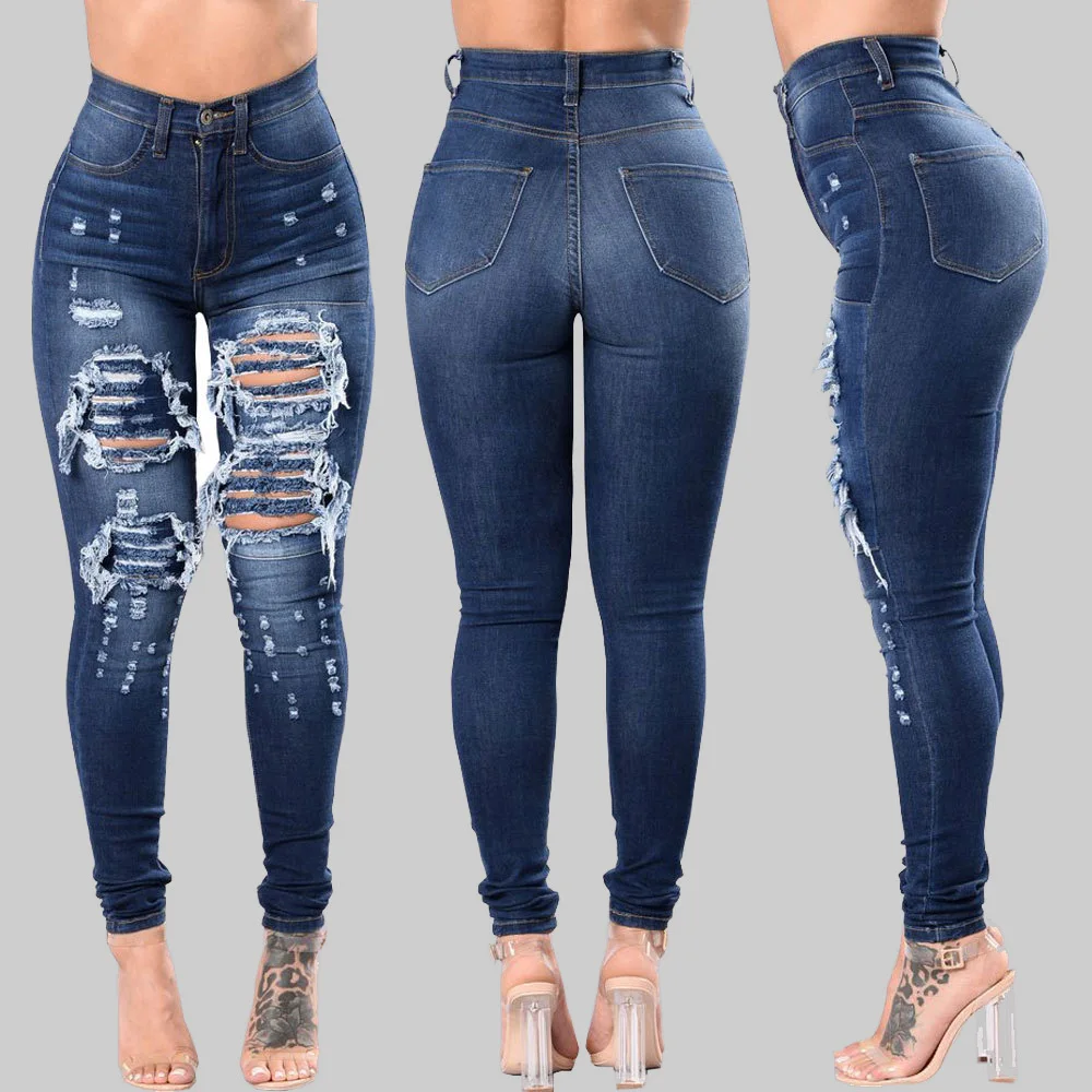 2025 Women's High-Waisted Ripped Skinny Jeans - Stretchy Denim Pencil Pants for Casual Wear Sizes S-3XL 2025 Women's High-Waisted Ripped Skinny Jeans - Stretchy Denim Pencil Pants for Casual Wear Sizes S-3XL