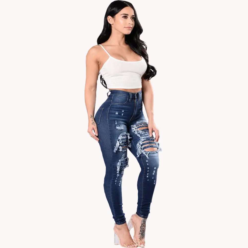 2025 Women's High-Waisted Ripped Skinny Jeans - Stretchy Denim Pencil Pants for Casual Wear Sizes S-3XL 2025 Women's High-Waisted Ripped Skinny Jeans - Stretchy Denim Pencil Pants for Casual Wear Sizes S-3XL
