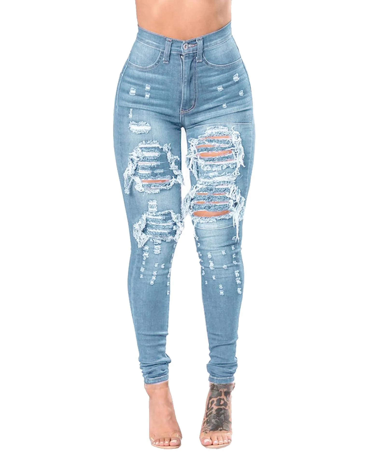 2025 Women's High-Waisted Ripped Skinny Jeans - Stretchy Denim Pencil Pants for Casual Wear Sizes S-3XL 2025 Women's High-Waisted Ripped Skinny Jeans - Stretchy Denim Pencil Pants for Casual Wear Sizes S-3XL