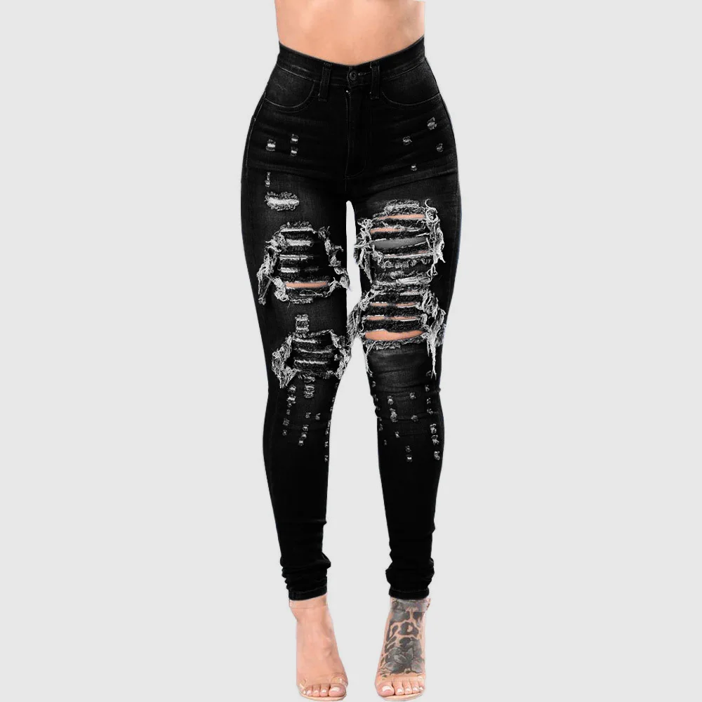 2025 Women's High-Waisted Ripped Skinny Jeans - Stretchy Denim Pencil Pants for Casual Wear Sizes S-3XL - Image 4