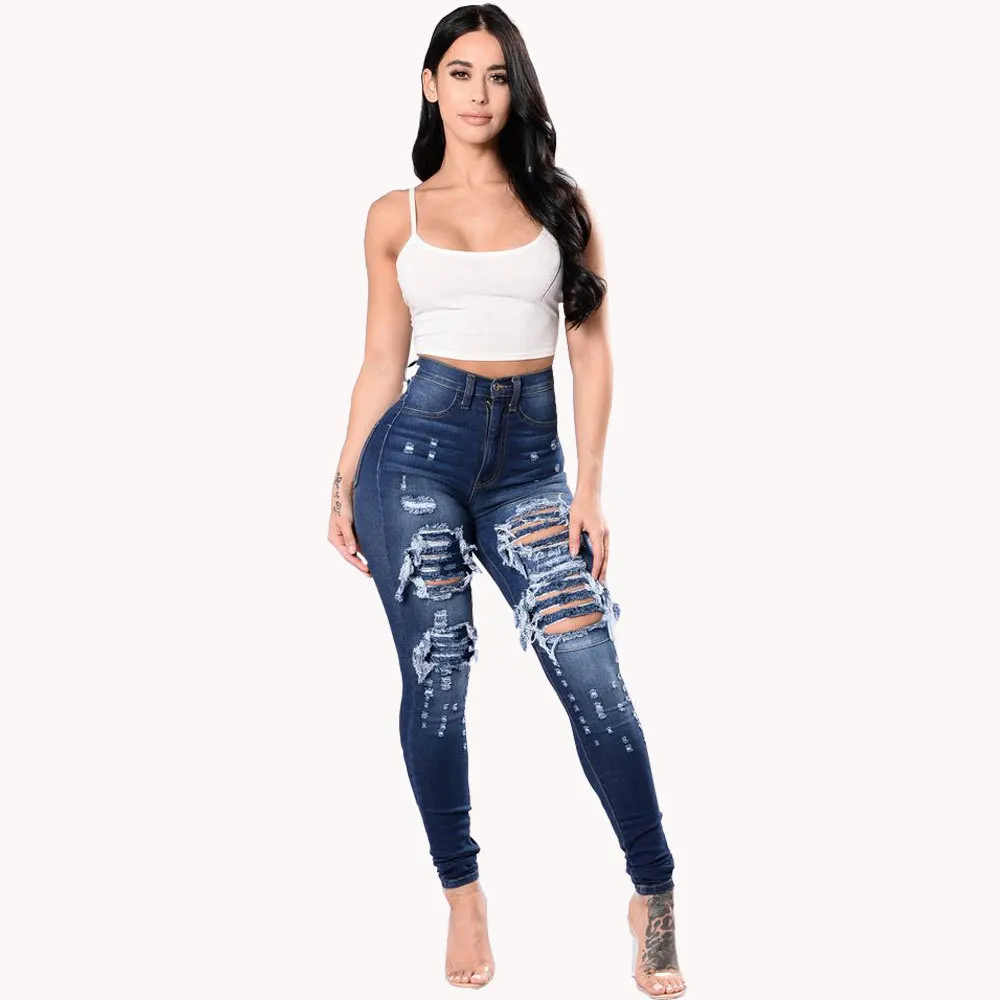 2025 Women's High-Waisted Ripped Skinny Jeans - Stretchy Denim Pencil Pants for Casual Wear Sizes S-3XL 2025 Women's High-Waisted Ripped Skinny Jeans - Stretchy Denim Pencil Pants for Casual Wear Sizes S-3XL