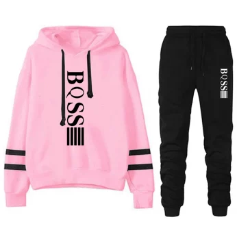 Women's Autumn/Winter Tracksuit - Stripe Hooded Sweatshirt and Sweatpants Set for Casual Outdoor and Sports Wear