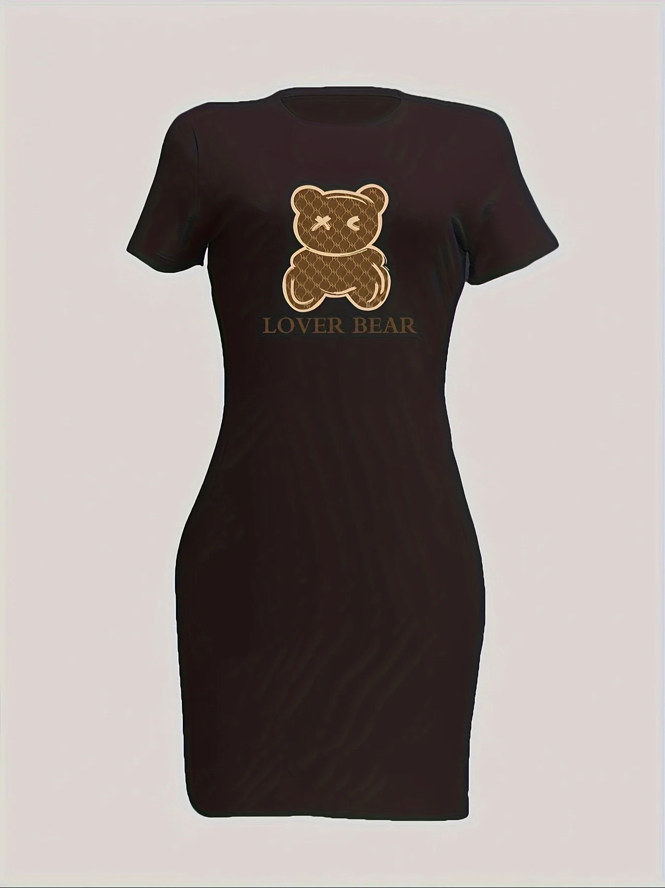 Women's Casual Summer T-Shirt Dress - LOVER BEAR Print, Short Sleeves, Round Neck, Loose Fit for a Comfortable and Stylish Look