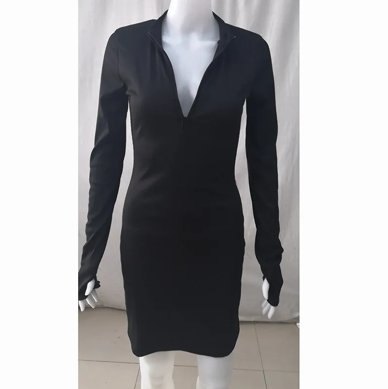 Women's Half Zip up Long Sleeve Bodycon Mini Dress