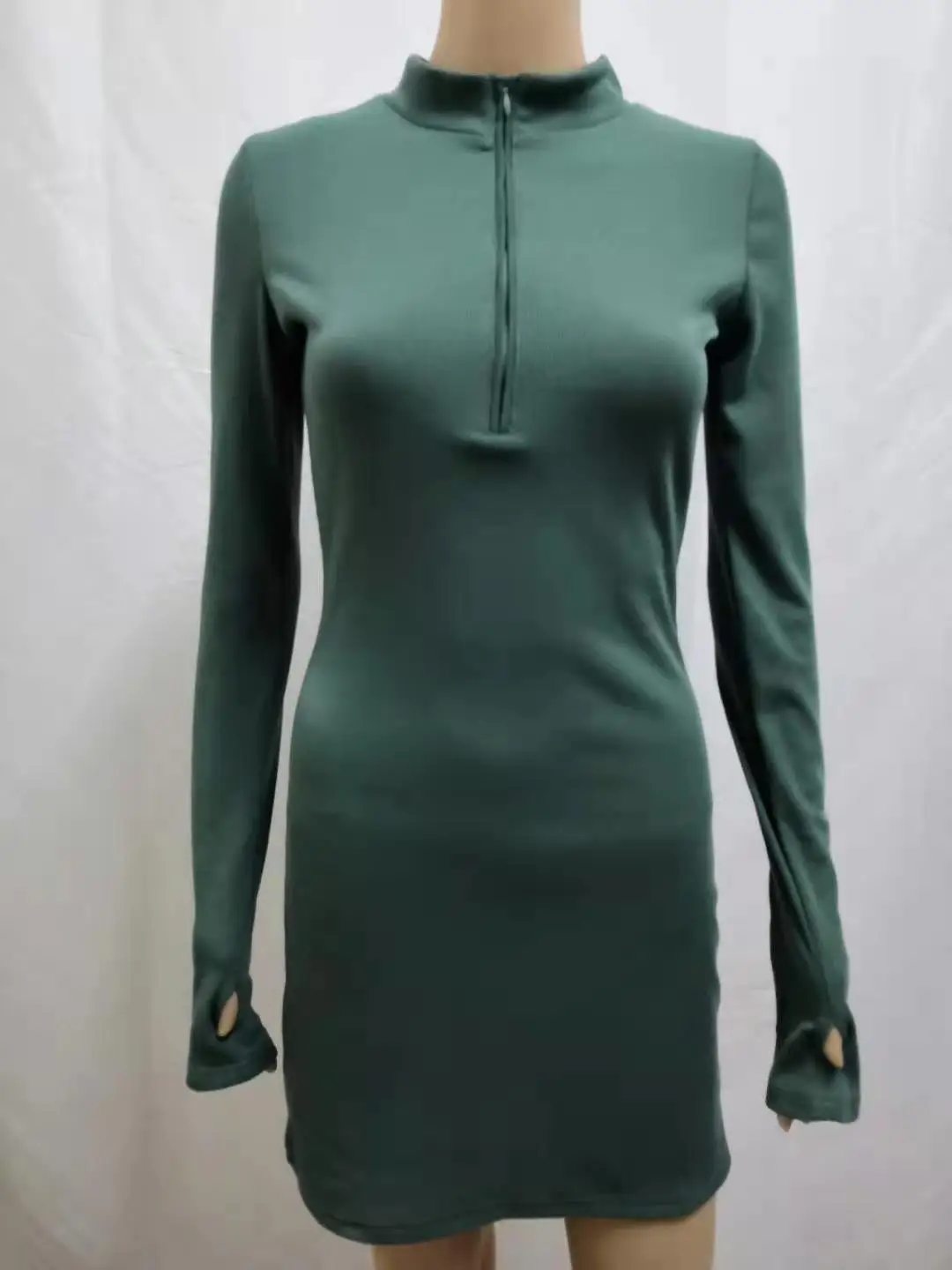 Women's Half Zip up Long Sleeve Bodycon Mini Dress