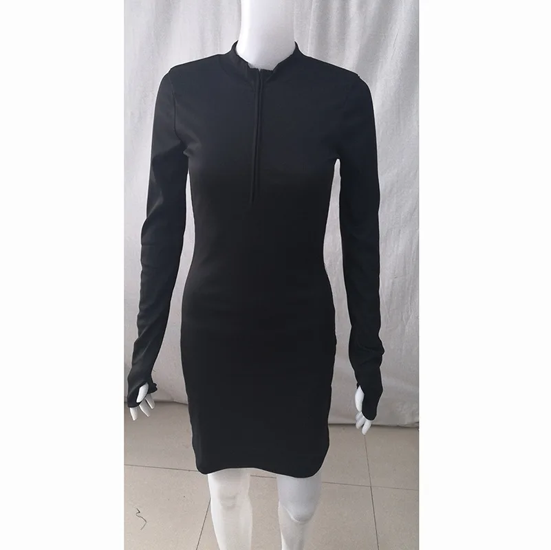 Women's Half Zip up Long Sleeve Bodycon Mini Dress