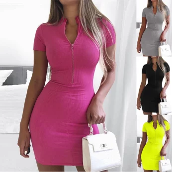 2025 New Cross Women - Sexy Wrap Hip Skirt Short Sleeve Zipper miniskirt