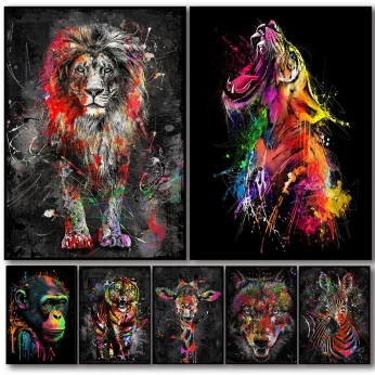 Abstract Graffiti Wild Animals Color Lion Elephant Canvas Art HD Poster and Prints