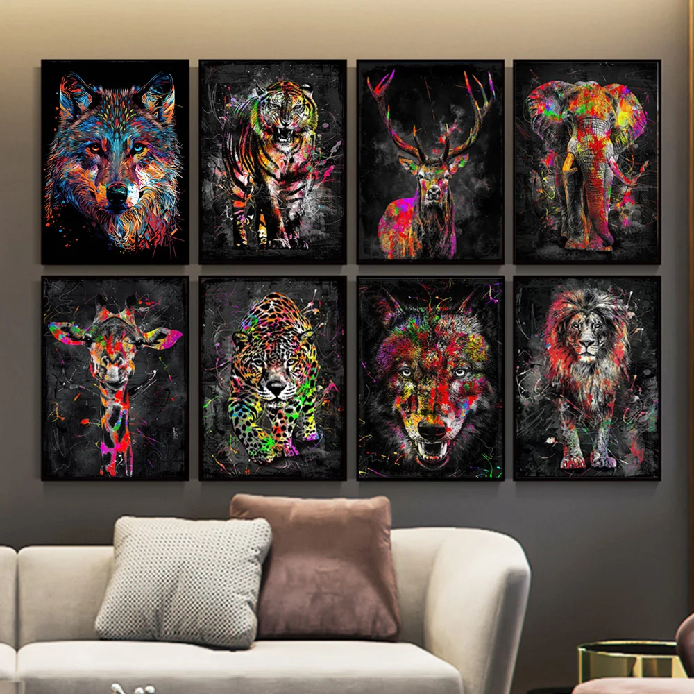 Abstract Graffiti Wild Animals Color Lion Elephant Canvas Art HD Poster and Prints