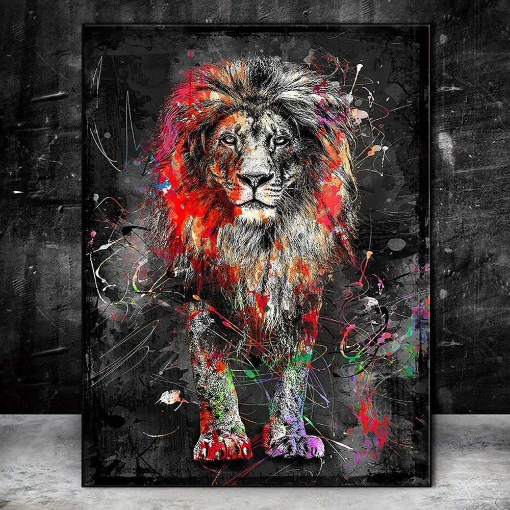 Abstract Graffiti Wild Animals Color Lion Elephant Canvas Art HD Poster and Prints