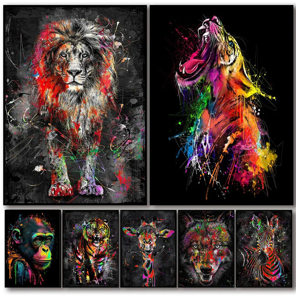 Abstract Graffiti Wild Animals Color Lion Elephant Canvas Art HD Poster and Prints