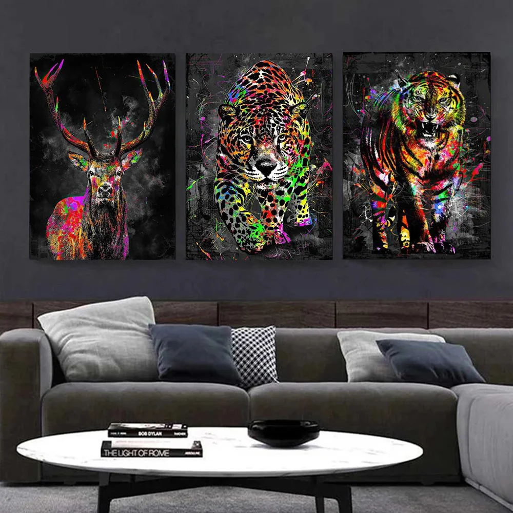 Abstract Graffiti Wild Animals Color Lion Elephant Canvas Art HD Poster and Prints