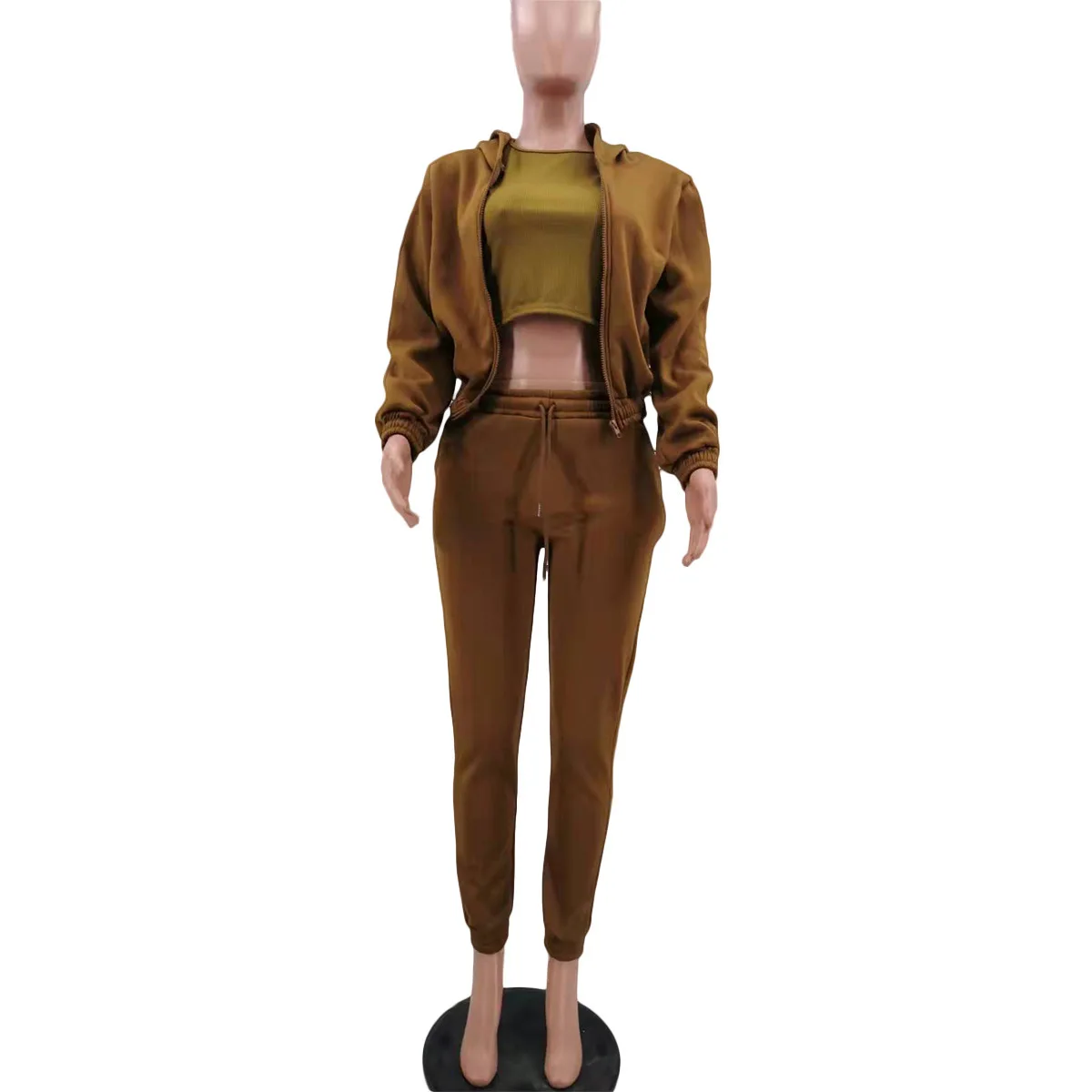 3pcs Women's Clothing Set Fleece-lined Hooded Sweater &Sleeveless Tank Top & Sports Sweatpants