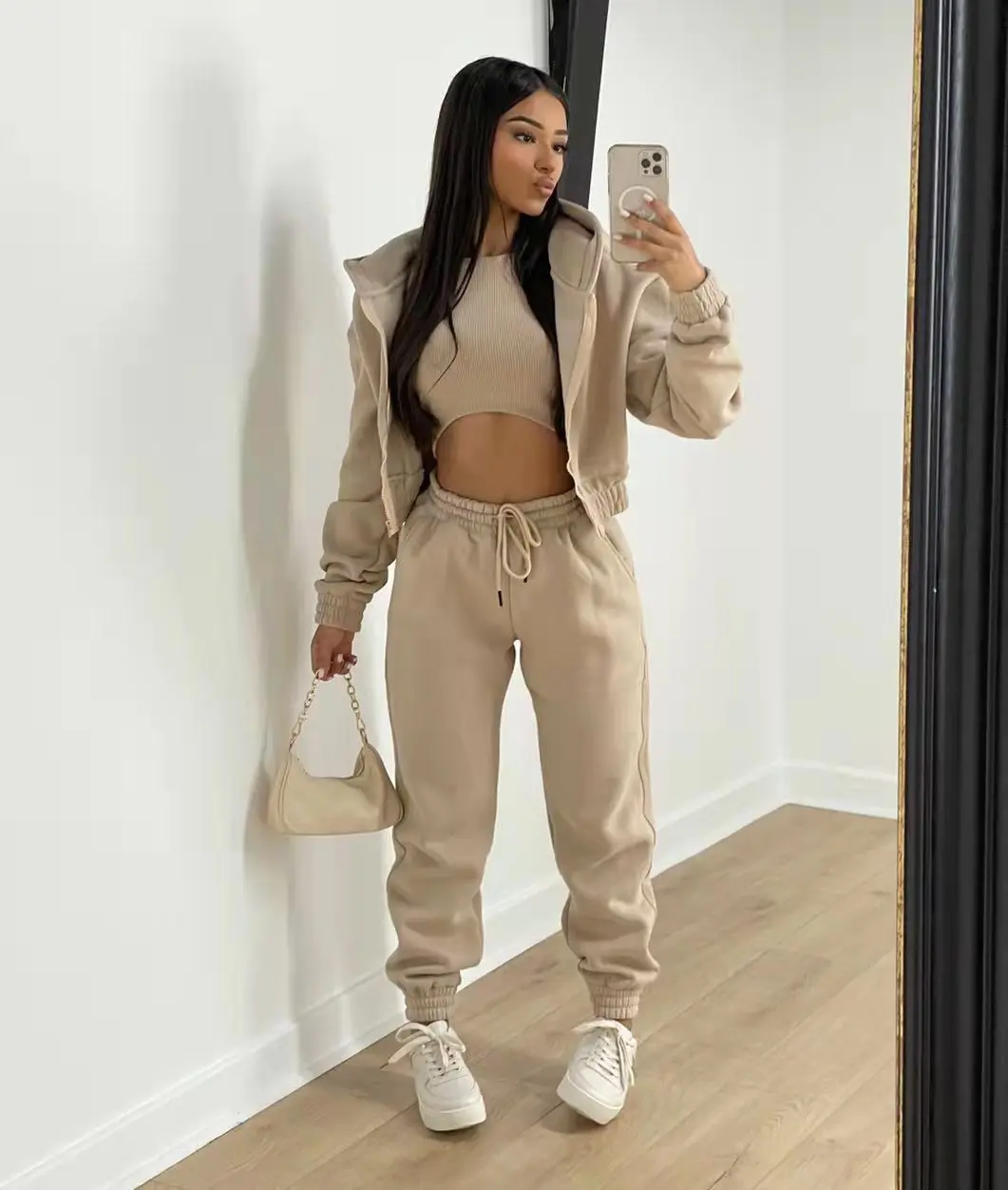 3pcs Women's Clothing Set Fleece-lined Hooded Sweater &Sleeveless Tank Top & Sports Sweatpants