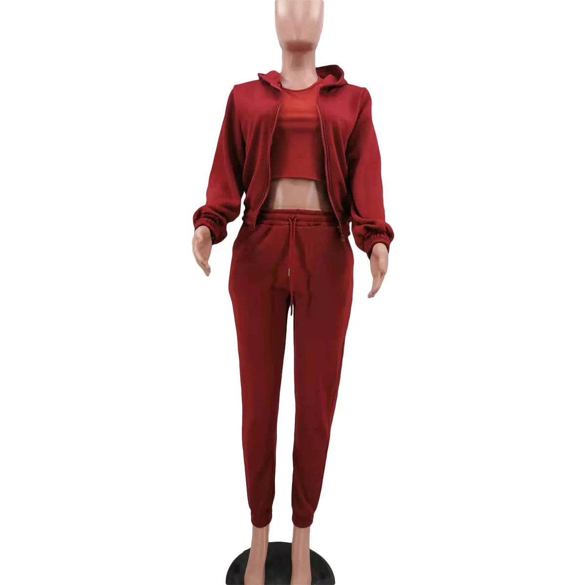 3pcs Women's Clothing Set Fleece-lined Hooded Sweater &Sleeveless Tank Top & Sports Sweatpants