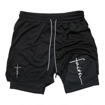 Cross Graphic 2 in 1 Workout Running Shorts for Men Christian Gym Performance Shorts with Phone Pocket