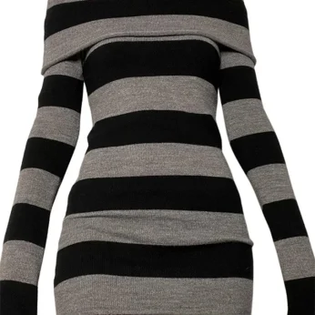 2025 Autumn Chic - Striped Boat-Neck Bodycon Mini Dress for Women