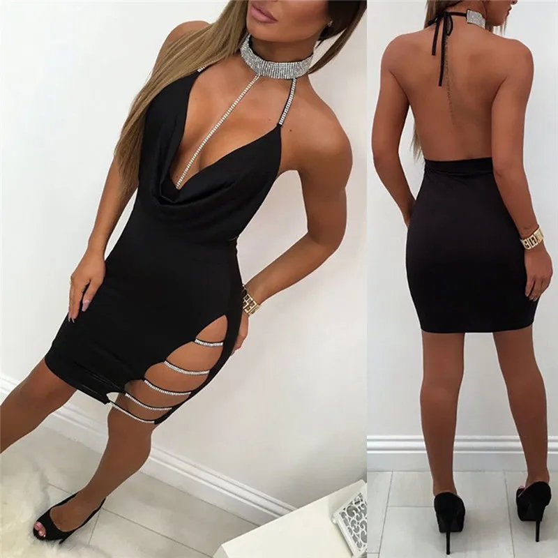 Sultry Nights Deep V-Neck Backless Bodycon Mini Dress for Women