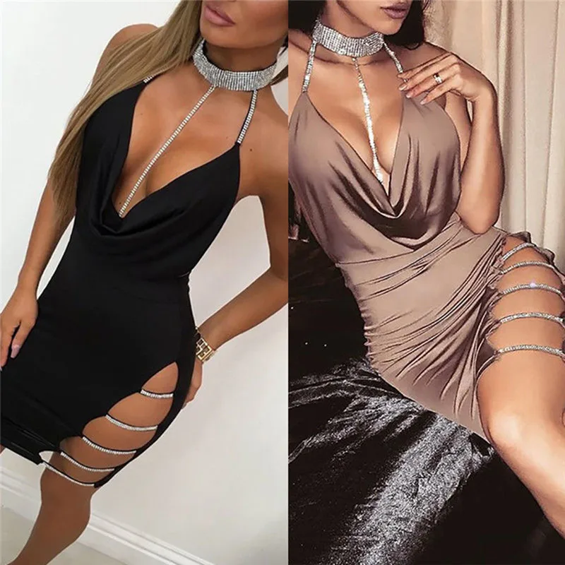 Sultry Nights Deep V-Neck Backless Bodycon Mini Dress for Women