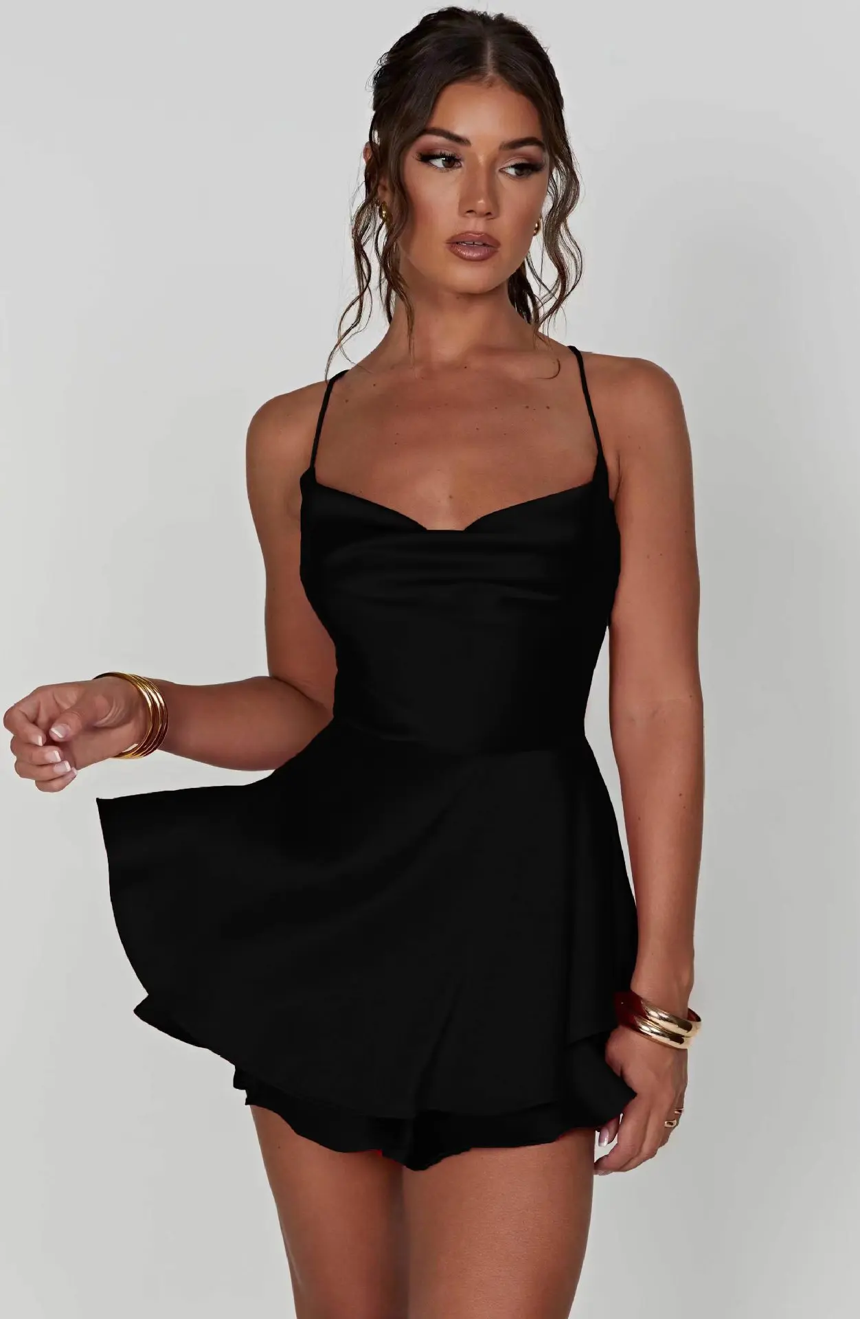 2025 Summer New Sexy Slim Fit and Slim Off Back Solid Color Suspended Dress and Pants