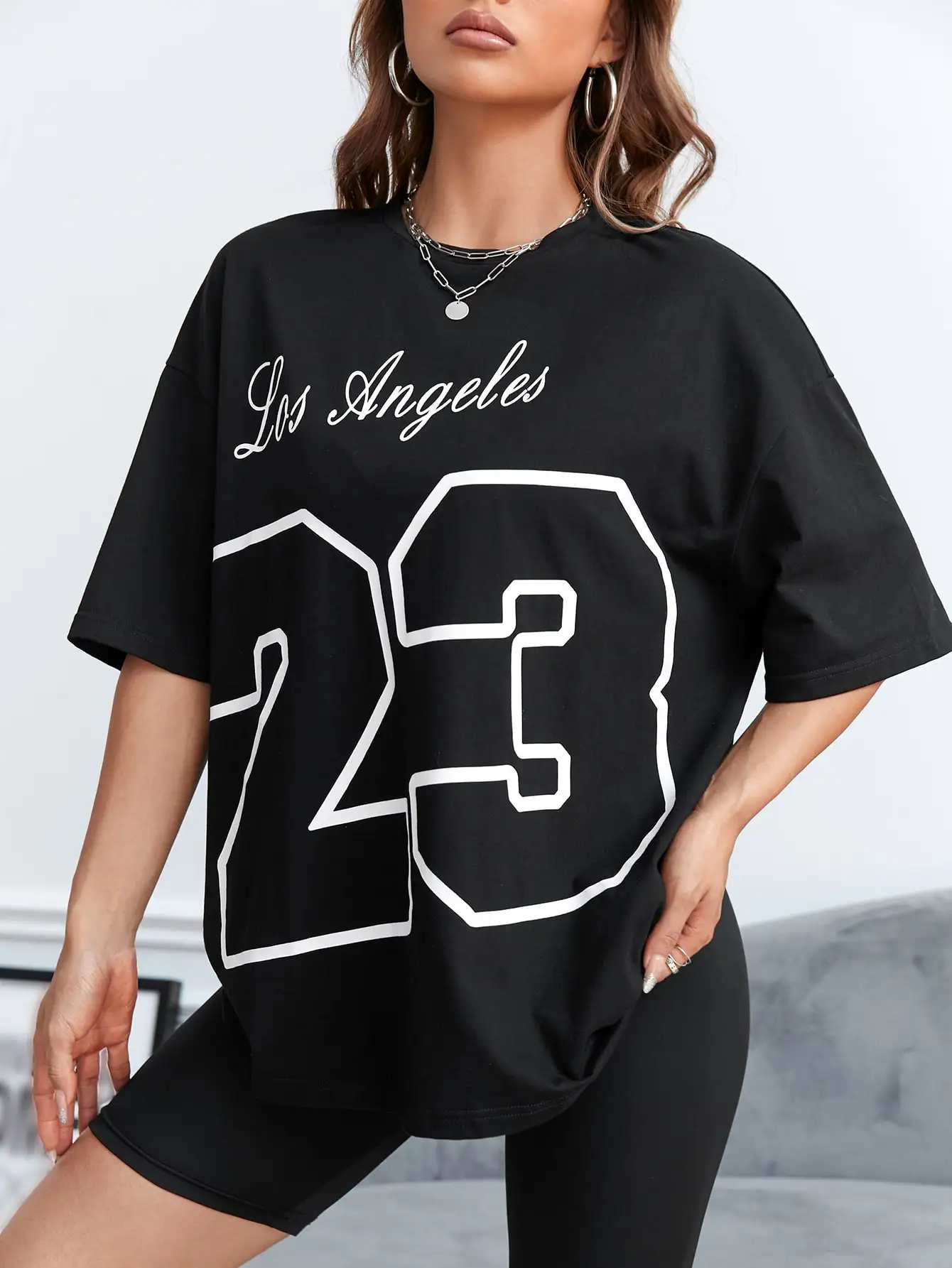 LA 23 Soft Cotton Tee - Relaxed Fit Casual Fashion T-shirt for Women