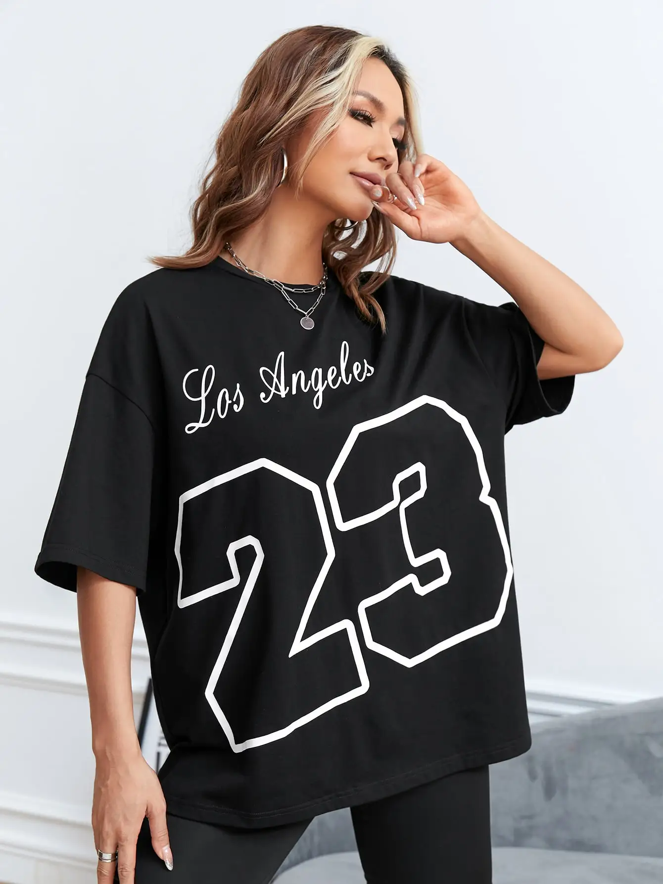 LA 23 Soft Cotton Tee - Relaxed Fit Casual Fashion T-shirt for Women