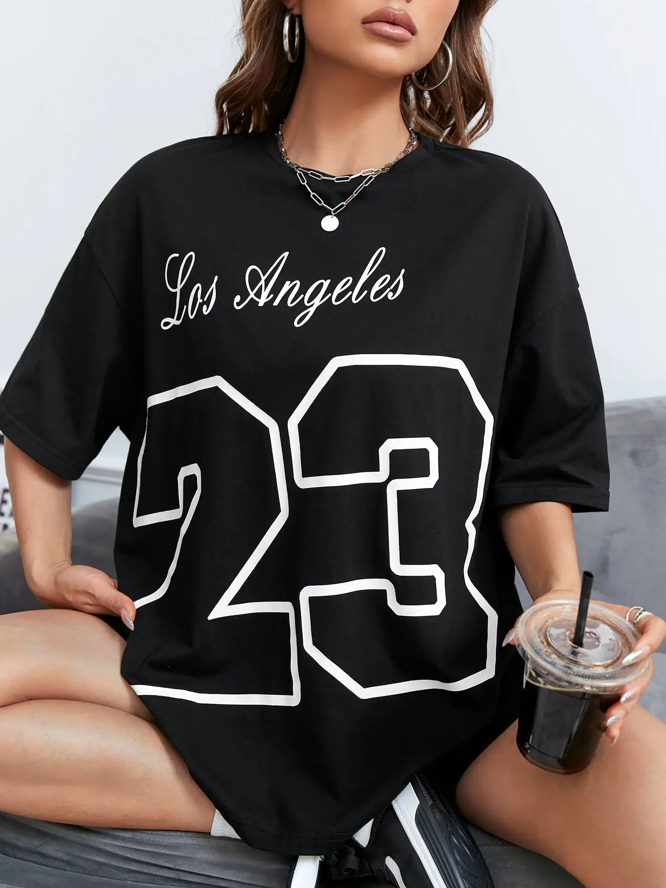 LA 23 Soft Cotton Tee - Relaxed Fit Casual Fashion T-shirt for Women