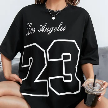 LA 23 Soft Cotton Tee - Relaxed Fit Casual Fashion T-shirt for Women