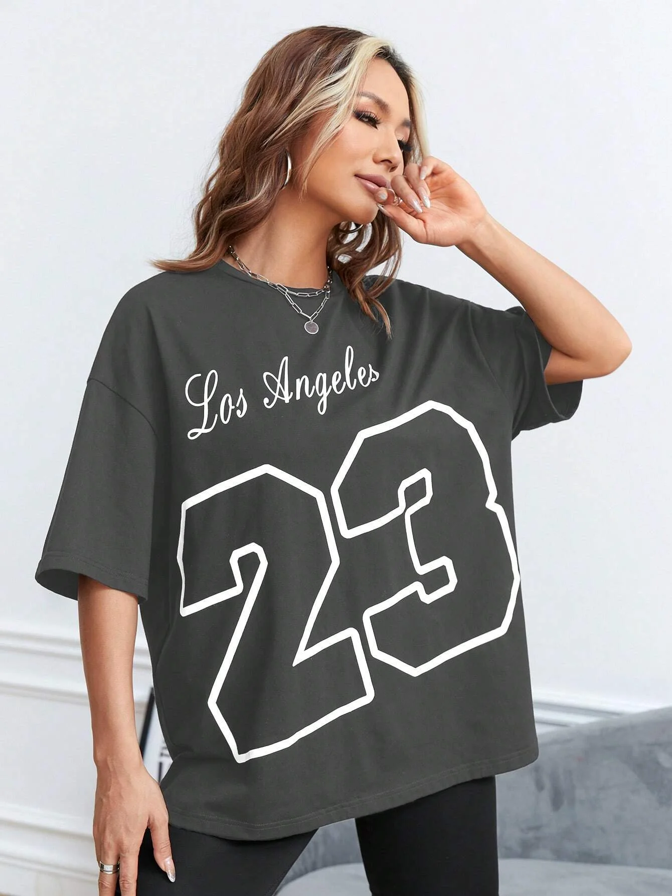LA 23 Soft Cotton Tee - Relaxed Fit Casual Fashion T-shirt for Women