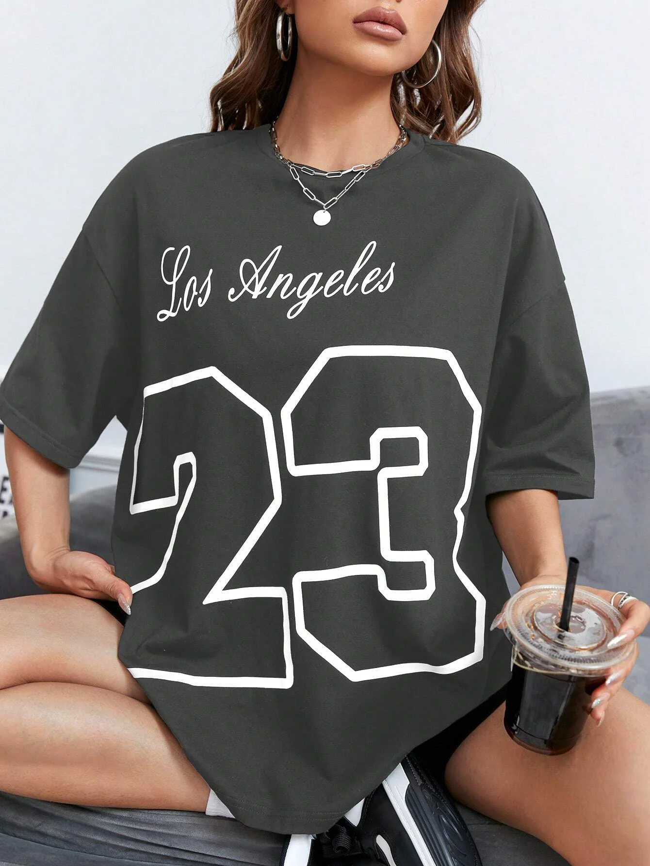 LA 23 Soft Cotton Tee - Relaxed Fit Casual Fashion T-shirt for Women