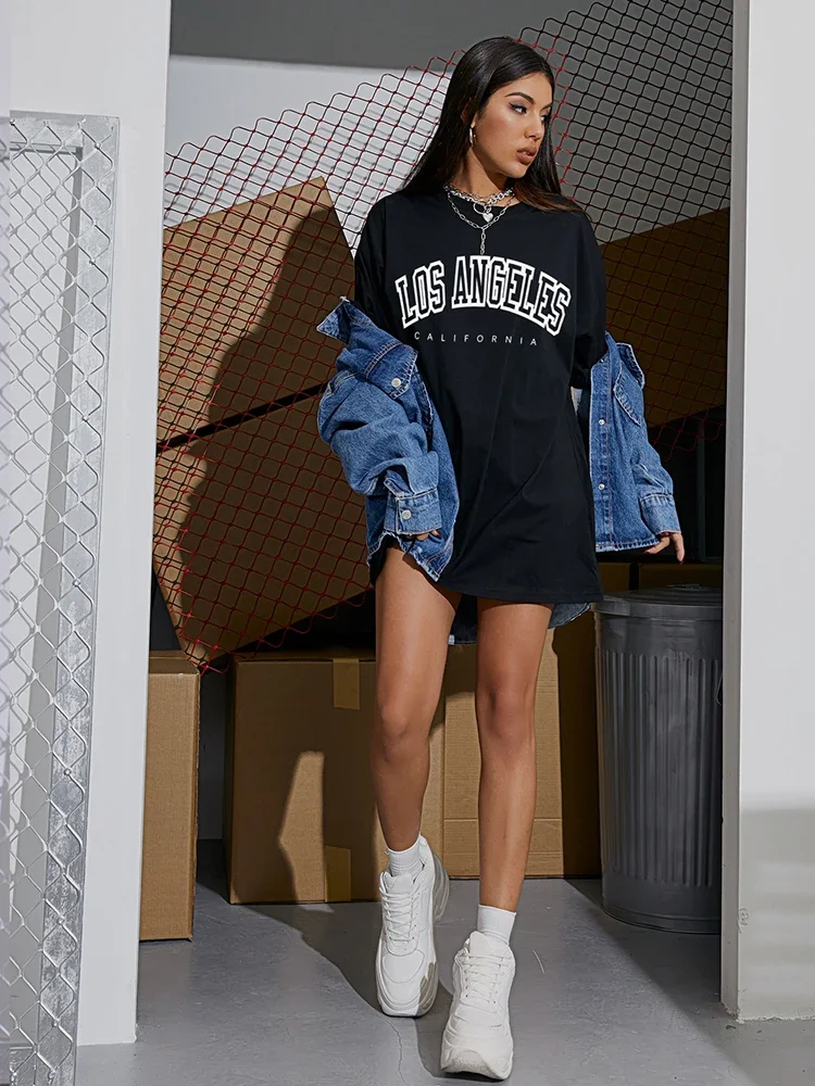 Los Angeles Graphic Tee - Women's Loose Fit, O-Neck, Y2K Vibes Female T-Shirt