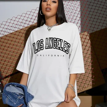 Los Angeles Graphic Tee - Women's Loose Fit, O-Neck, Y2K Vibes Female T-Shirt