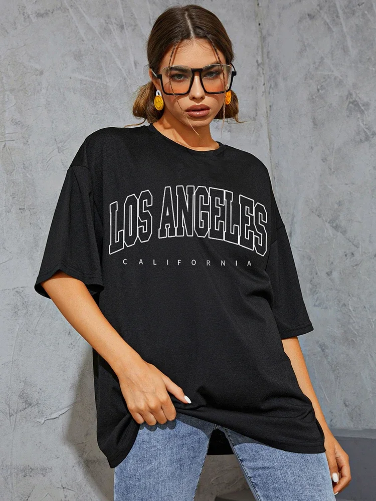Los Angeles Graphic Tee - Women's Loose Fit, O-Neck, Y2K Vibes Female T-Shirt