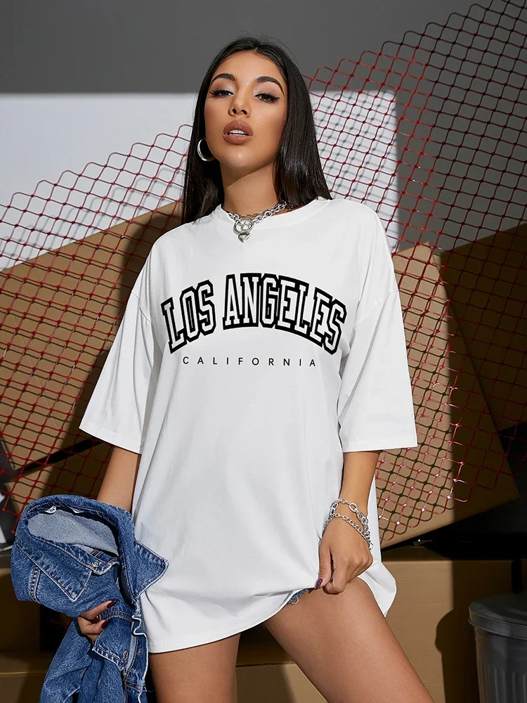 Los Angeles Graphic Tee - Women's Loose Fit, O-Neck, Y2K Vibes Female T-Shirt