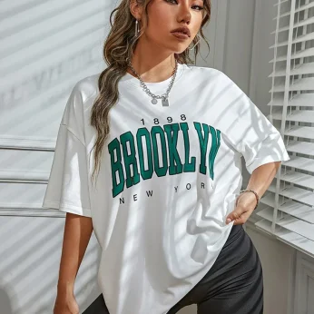 Vintage 1898 Brooklyn Tee - Oversized, Drop Shoulder, Y2K Style Top Female T-Shirt