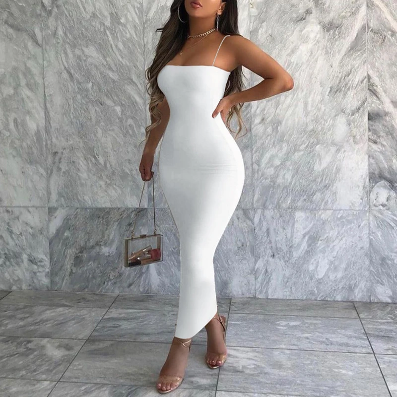 2025 Summer Black Sexy Dress Women Streetwear Sleeveless Backless Solid Spaghetti Strap Casual Clubwear Dress