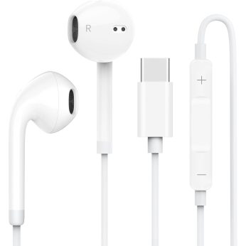 Apple EarPods Headphones with USB-C Plug, Wired Ear Buds with Built-in Remote to Control Music, Phone Calls, and Volume