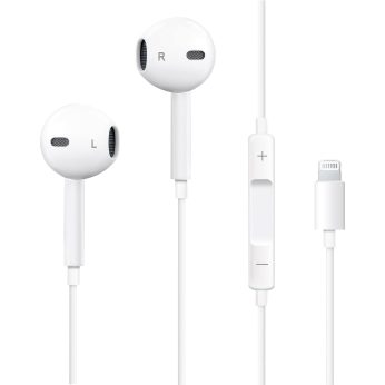 Apple Bluetooth EarPods Headphones with Lightning Connector, Wired Ear Buds for iPhone with Built-in Remote to Control Music, Phone Calls, and Volume