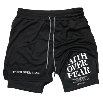 2026 Print 2 in 1 Running Workout Shorts for Men Christian Gym Athletic Performance Shorts