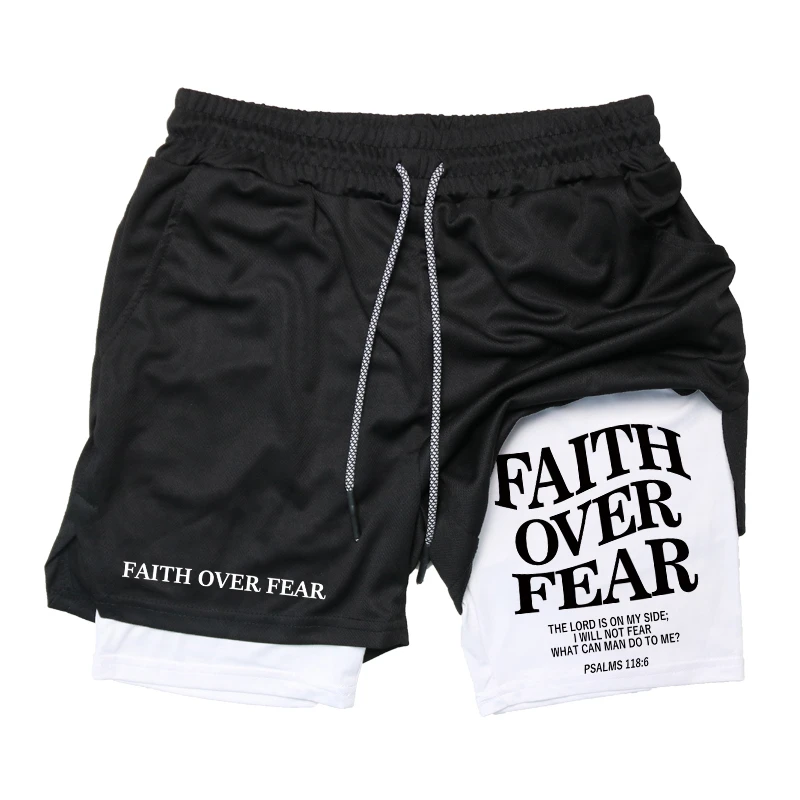 2026 Print 2 in 1 Running Workout Shorts for Men Christian Gym Athletic Performance Shorts