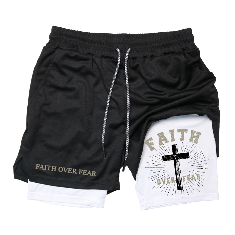 2026 Print 2 in 1 Running Workout Shorts for Men Christian Gym Athletic Performance Shorts