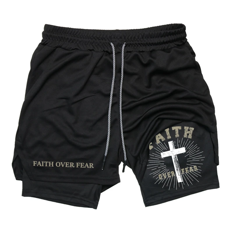 2026 Print 2 in 1 Running Workout Shorts for Men Christian Gym Athletic Performance Shorts